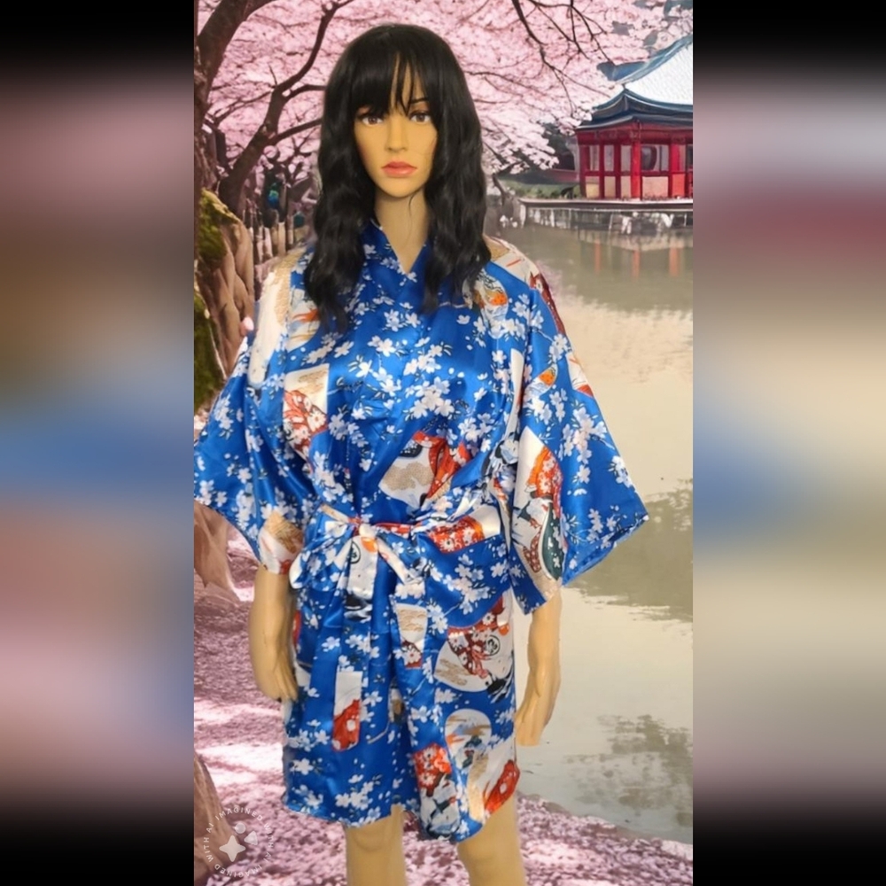 SFL Spring satin kimono robe w belt EUC